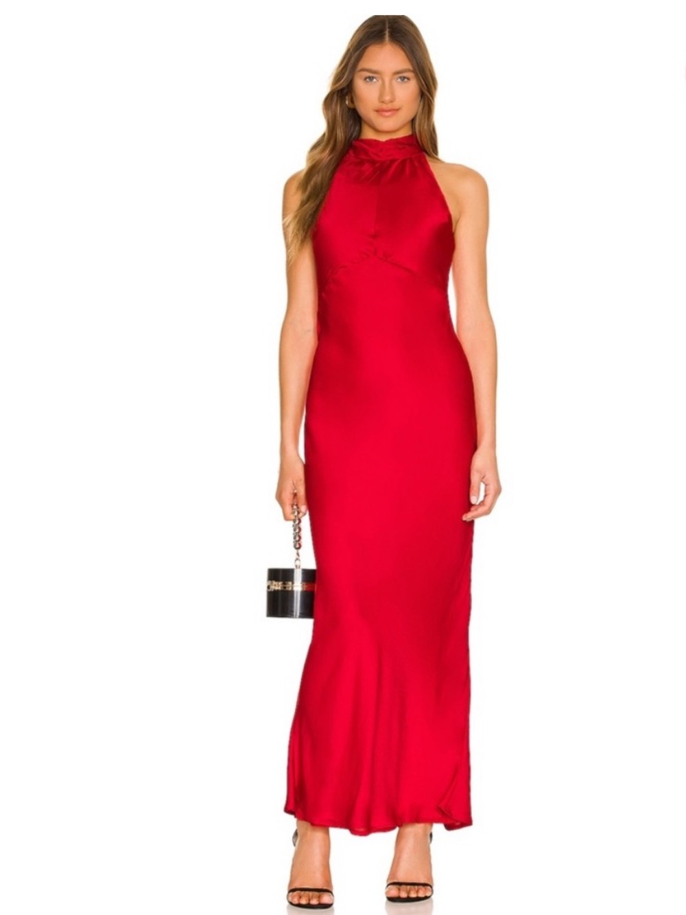 BARDOT Elegant Red Halter Neck Maxi Dress